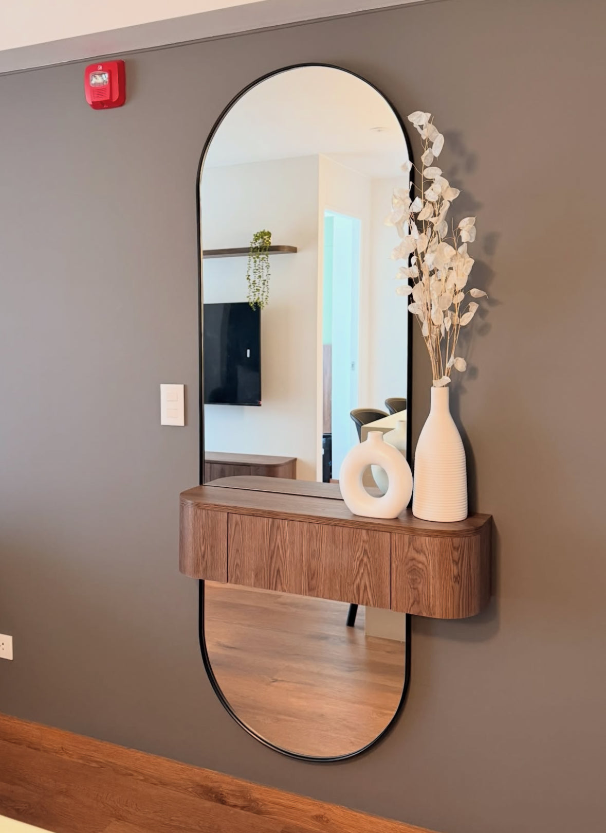 Oval mirror with drawer