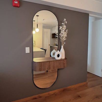 Oval mirror with drawer